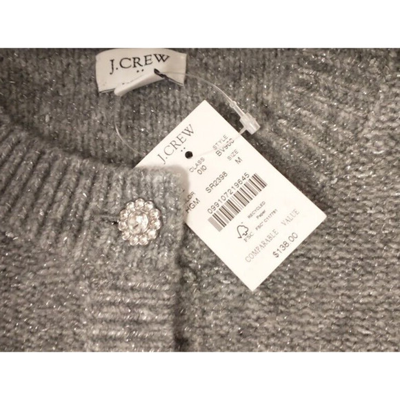 J Crew Grey Silver Sweater Cardigan Jewel Button Pockets NWT Medium MSRP $138 - Picture 3 of 11